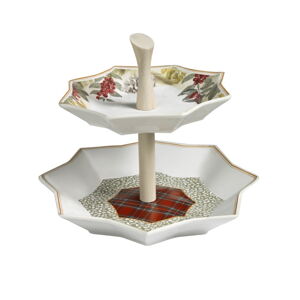 Porcelánový dvojposchodový etažér s vianočným motívom Brandani Alzata Sottobosco