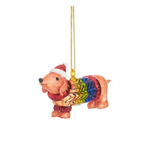 Sklenená ručne vyrobená vianočná ozdoba 9 cm Sausage Dog – Sass & Belle