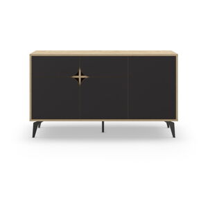 Čierna/v prírodnej farbe nízka komoda v dekore duba 140x79 cm Nola – Marckeric