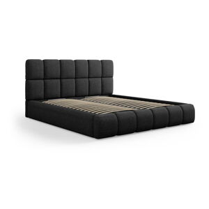 Čierna čalúnená dvojlôžková posteľ s úložným priestorom s roštom 140x200 cm Bellis – Micadoni Home