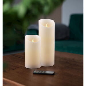 Sada 2 LED svetelných sviečok s diaľkovým ovládačom DecoKing Wax, výška 12,5 a 20 cm