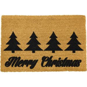 Čierna rohožka z prírodného kokosového vlákna Artsy Doormats Merry Trees, 40 x 60 cm