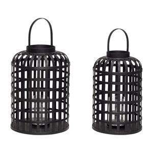 Súprava 2 čiernych bambusových lampášov Hübsch Bamboo Garo