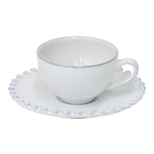 Biely kameninový hrnček s tanierikom Costa Nova Pearl, objem 70 ml