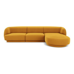 V horčicovej farbe zamatová rohová pohovka (pravý roh) Miley  – Micadoni Home