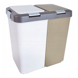 Bielo-béžový plastový odpadkový kôš na triedený odpad 2x20 l Duo Dust – Orion