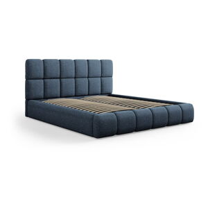 Tmavomodrá čalúnená dvojlôžková posteľ s úložným priestorom s roštom 140x200 cm Bellis – Micadoni Home